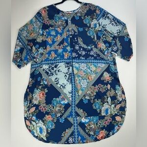 Westport 1962 Floral 3/4 Sleeve Hi-Lo Hem Tunic Blouse Womens XL